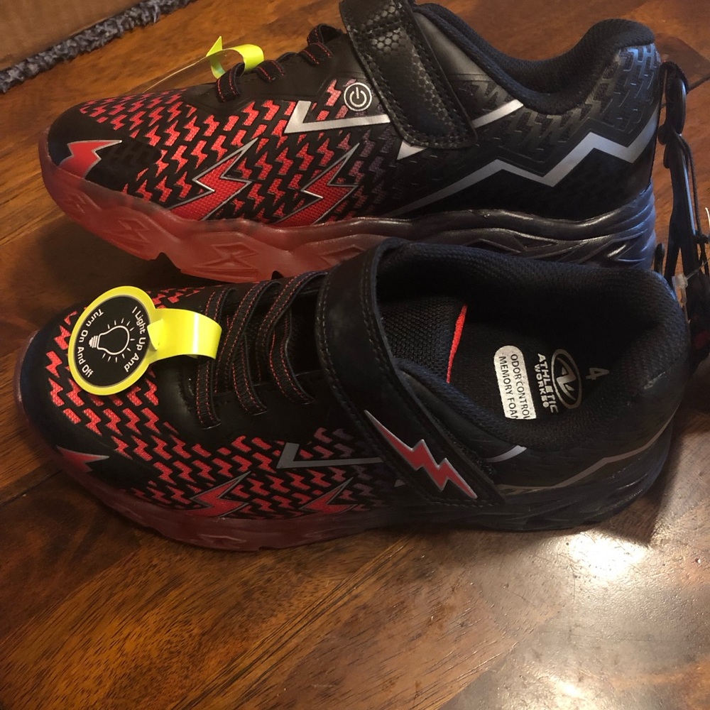 Athletic Works Black and Red Light-Up Kids Sneakers